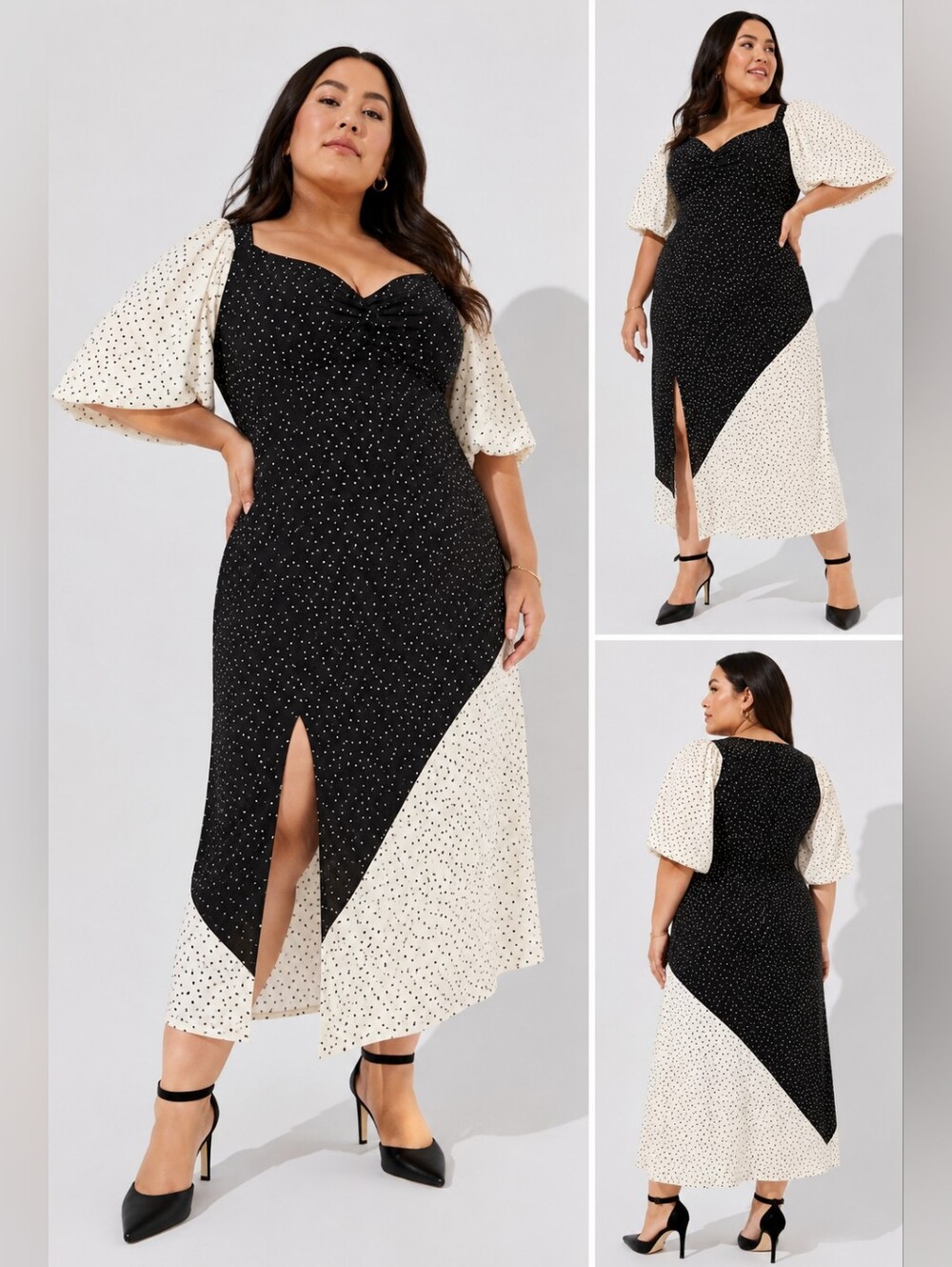 Max Studio Polka Dot Maxi Dress in Black and Cream